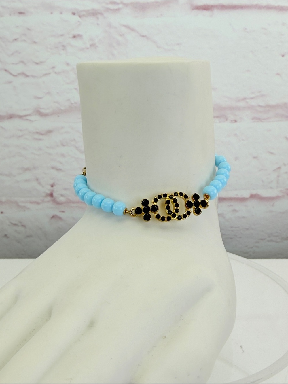 Chanel C23A Pearl Coco Mark Rhinestone Bracelet Tiffany Blue